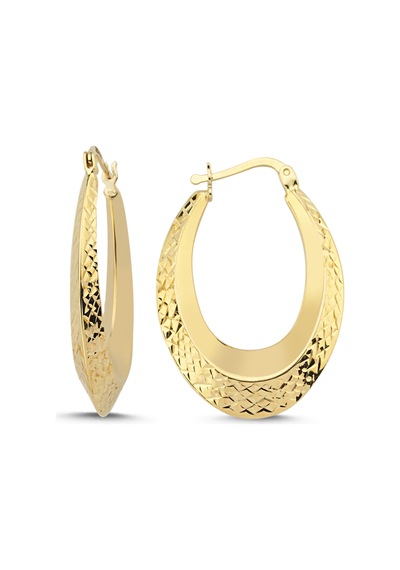 14 Ayar Taşsız Vintage Oval Halka Altın Küpe Sarı