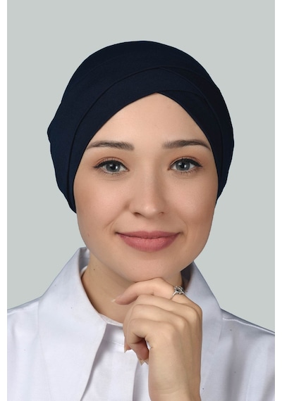 Altobeh Dört Bantlı Çapraz Dış Tesettür Bonesi Hazır Türban Penye - Lacivert Altobeh Dört Bantlı Çapraz Dış Tesettür Bonesi Hazır Türban Penye - Lacivert