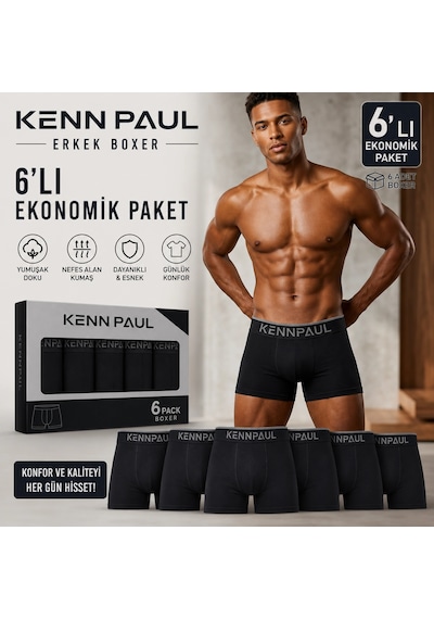 Kenn Paul Kennpaul Likralı Erkek Boxer 6 Adet Siyah
