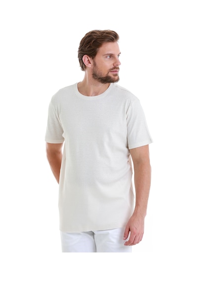 Hatemoğlu Taş Regular Fit Düz Bisiklet Yaka Keten Tişört 35102024c012 Taş