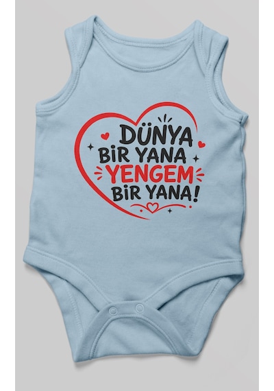 Morivokids Dünya Bir Yana Yengem Bir Yana Sıfır Kol Bebek Zıbını %100 Pamuk Bebe Mavisi