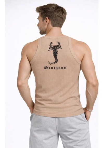 Butik İstanbul Erkek Spor Fitilli Atlet 2li Set Kahverengi Ve Beyaz Slim Fit Kaşkorse Arka Baskılı Spor Atlet Çok Renkli