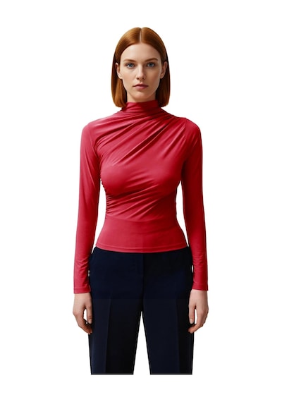 Ersefa Moda Kare Yaka Örme Slim Düz Desen Casual Günlük Crop Kısa Kol Bl Kırmızı