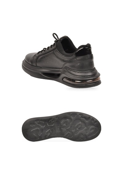 Komcero Kauçuk Tabanlı Bağcıklı Sneaker Siyah Hakiki Deri Erkek Casual Ayakkabı Hz2581-6003