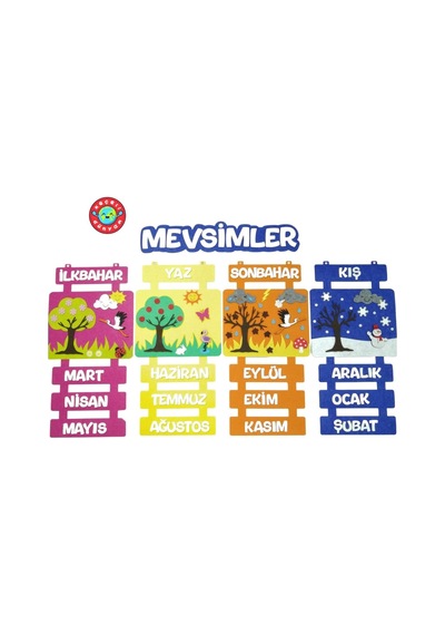 Mevsim Şeridi Kare Zeminli Keçe Eğitim Materyali Çok Renkli