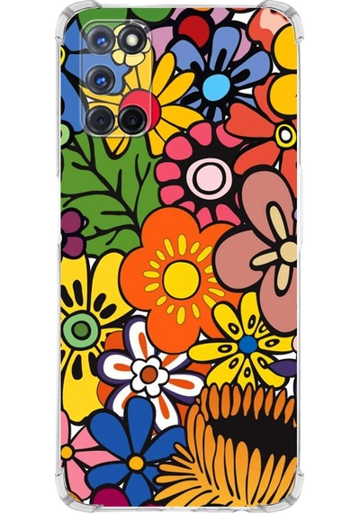 Oppo A52 Uyumlu Retro Color 2 Baskılı Şeffaf Köşe Korumalı Antişok Kılıf