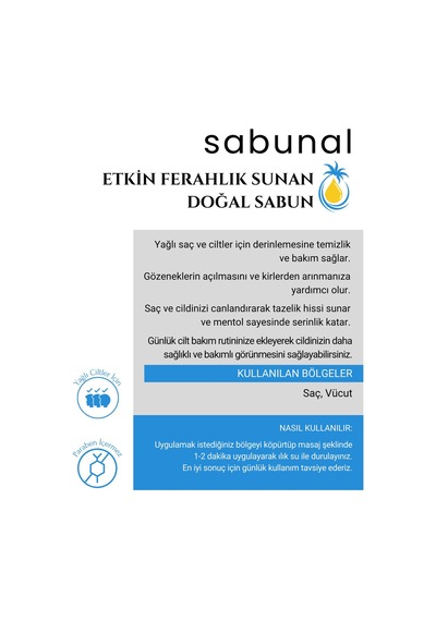 Sabunal Mentollü Nane Sabunu - Ferahlatıcı Yağlı Cilt ve Saç Temizleme Sabunu 100 G