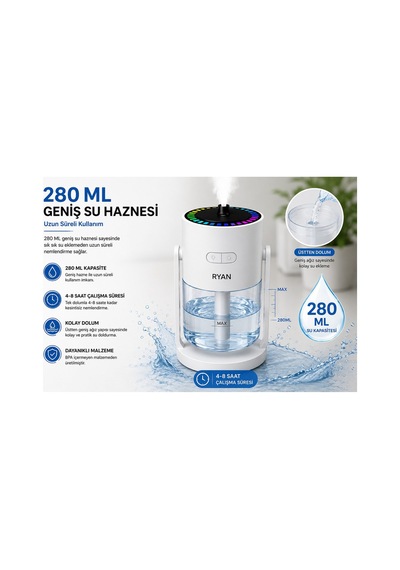 Yıldız Gökyüzü Projeksiyonlu Hava Nemlendirici 280 Ml 7 Renk Led, 180 Gece Lambası Ve Aroma Difüzör-14926