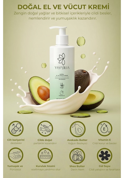 Doğal Premium Nemlendirici El Ve Vücut Kremi Vitamin Ve Bitki Özleri Avokado