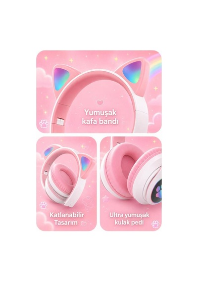 Bluetooth Kulaklık Kulak Üstü Kedi Tasarımlı Kablosuz Kulaklık Hd90
