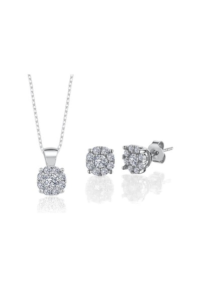Vog 2.25 Karat Effective Diamond Koronet İkili Tektaş 925 Ayar Gümüş Set