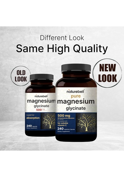 Naturebell Pure Magnesium Glycinate 500mg, 240 Veggie Capsules Orijinal Usa Menşeii Dmmedicineden