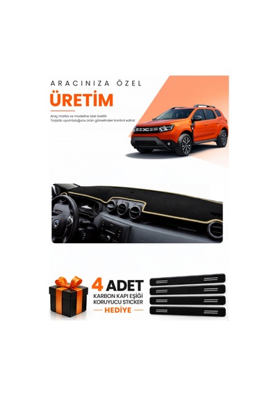 Dacia Duster Makyajlı Makyajsız 2018-2023 Uyumlu Torpido Koruma Örtüsü Oto Kılıfı - Siyah Bej