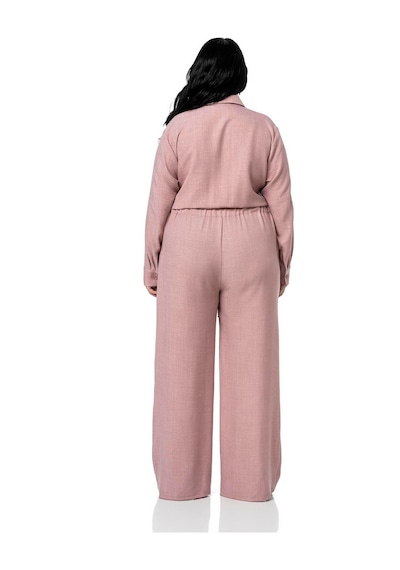 Disentis Büyük Beden Beli Tünelli Ve Arkadan Lastikli Geniş Paça Pembe Tulum Pembe