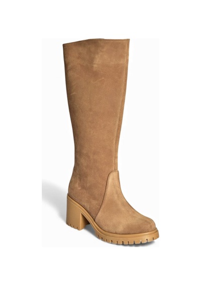 Fox Shoes R654047702 Taba/kahverengi Hakiki Deri Süet Kalın Topuklu Kadın Çizme Kahverengi - Taba
