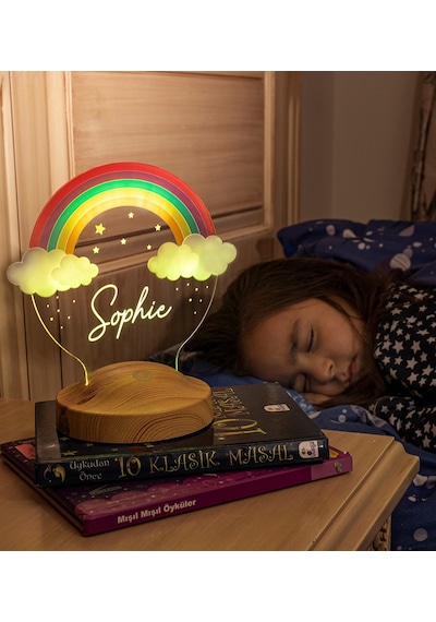 Sevgi Lambası Gökkuşağı Kız Çocuk Rainbow Kişiye Özel Doğum Günü Led Gece Lambası