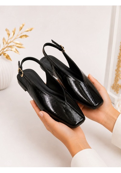 Dabab Shoes Lıvora Kadın Siyah Kare Burun Tokalı Düz Taban Slingback Casual Babet Ayakkabı