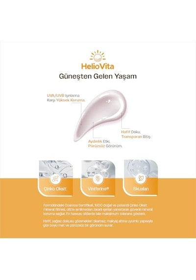 Heliovita Yüksek Koruma Ve Aydınlatıcı Etkili Güneşten Koruyucu Krem, 50 Ml / %100 Mineral, Spf 50+, Pa++++