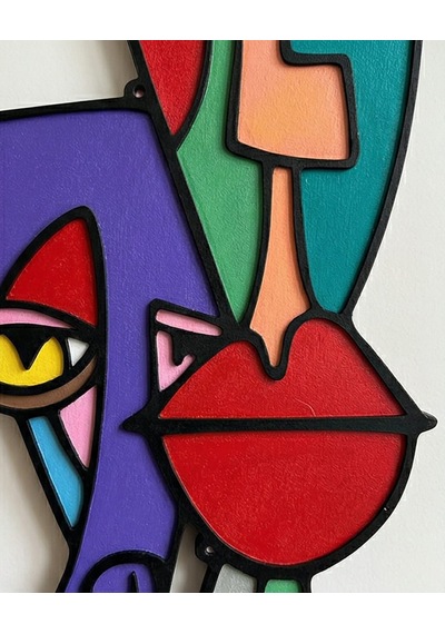 Picasso Tarzı Renkli Ahşap Duvar Mask Mdf. - Soyut Çok Renkli Yüz Duvar Sanatı 1