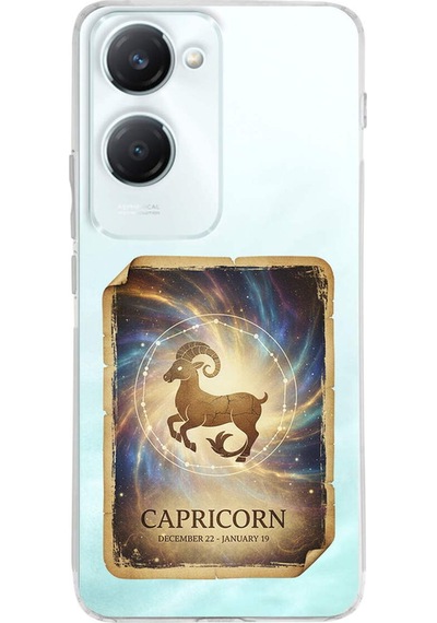 Vivo Y18 İle Uyumlu Burç Kartları Oğlak Tasarımlı Şeffaf Silikon Kılıf Şeffaf