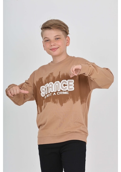 Toontoy Kids Toontoy Erkek Çocuk Stance Baskılı Sweatshirt Kahve