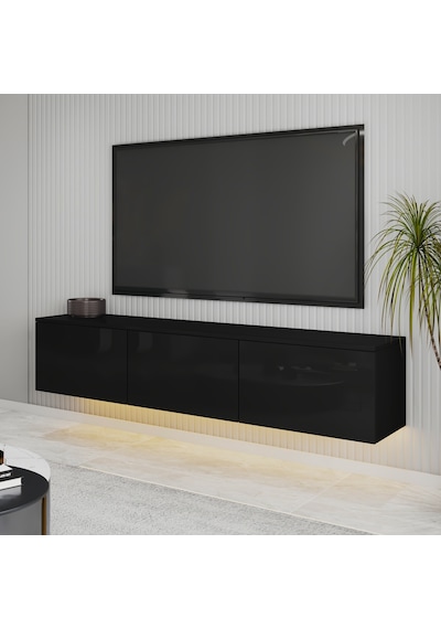 T0020 Alston Duvara Monte Tv Ünitesi Led Işıklı, Modern Tasarım, 160 Cm - Parlak Siyah Parlak Siyah T0020 Alston Duvara Monte Tv Ünitesi Led Işıklı, Modern Tasarım, 160 Cm - Parlak Siyah Parlak Siyah