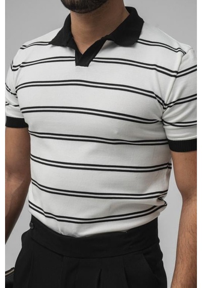 Tarz Cool Erkek Paralel Polo Yaka Slim T-shirt Beyaz