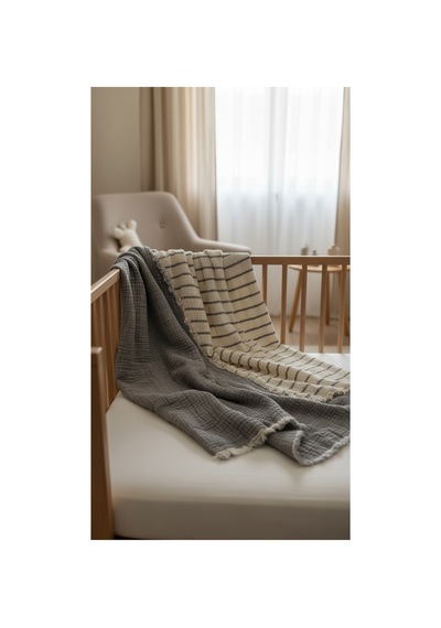 %100 Pamuklu 8 Katlı Multi Müslin Örtü Bebek Çocuk Battaniyesi Xl 120x100 Cm Gri - 858310977 Gri