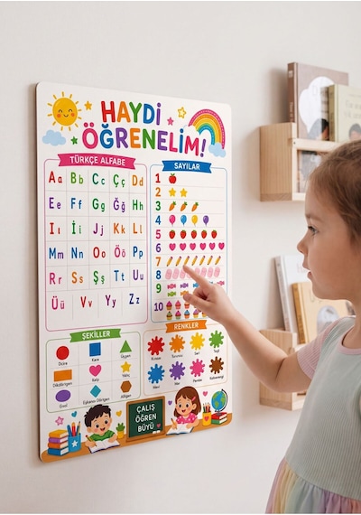 4'lü Okula Hazırlık Eğitici Çocuk Tablo Seti, Alfabe, Sayılar, Saat, Vücudumuz Ve Temel Kavramlar Montessori Öğrenme Panosu