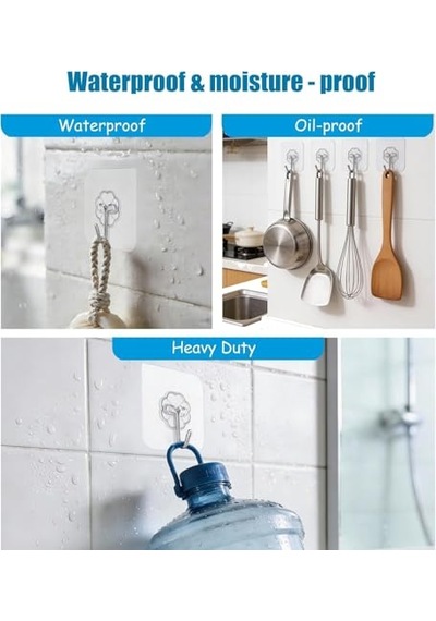 20 Adet Şeffaf Duvar Askısı İz Bırakmayan Güçlü Yapışkanlı Kapı Arkası Banyo Mutfak Düzenleyici Metal Kanc Çok Renkli