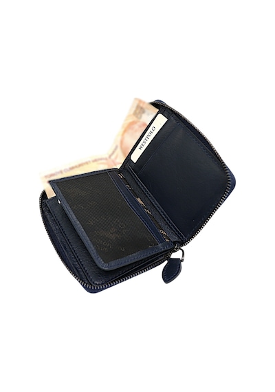 Westpolo Hakiki Deri Kağıt Para Ve Bol Kart Bölmeli Fermuarlı Unisex Cüzdan - Lacivert Lacivert