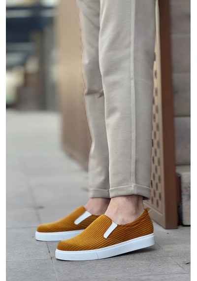 Ba0339 Bağcıksız Kadife Hardal Beyaz Taban Günlük Erkek Ayakkabı Erkek Günlük Ayakkabı Hardal