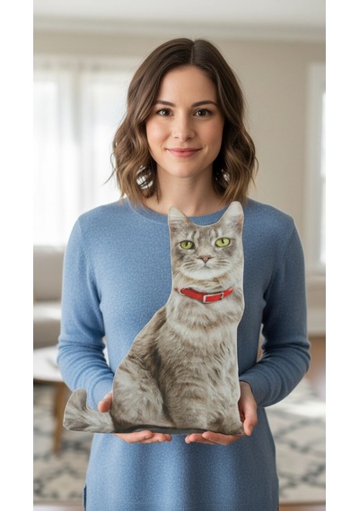 3d Dijital Baskılı Dekoratif Kedi Yastık Renkli