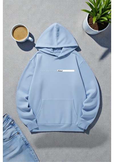 Uyguntarz Unisex Future Baskılı Oversize Sweatshirt Bebe Mavisi