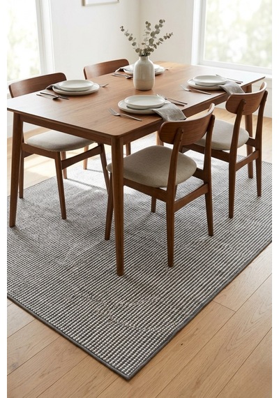 Yemek Masası Altı Halısı Dikdörtgen Dekoratif İnce Yıkanabilir Modern Salon Halısı Gri Porlo-7129 Gümüş