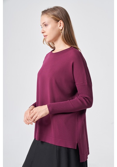 Nuss Kolları Lastik Örme Tunik 116 Vişne Bordo