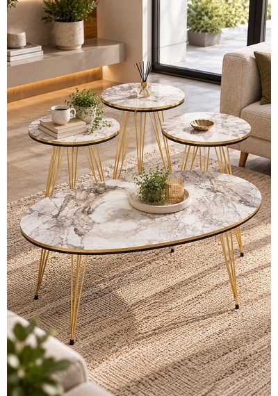 Sulorahome 4'lü Mermer Desenli Sehpa Seti Gold Metal Ayaklı Beyaz Mermer - Altın Sulorahome 4'lü Mermer Desenli Sehpa Seti Gold Metal Ayaklı Beyaz Mermer - Altın