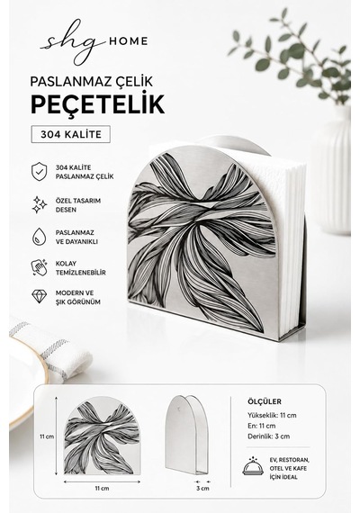 Tr Siyah Renkli, Desenli Paslanmaz Çelik Peçetelik Diğer