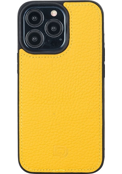 Plm Apple İphone 13 Pro Uyumlu Deri Cüzdanlı Kılıf Limon Sarı Acı Kahverengi