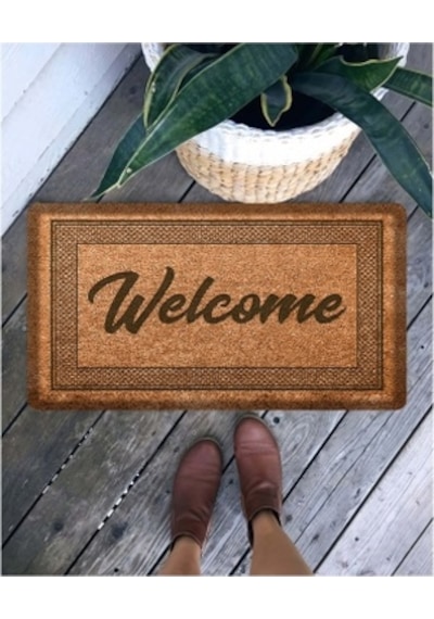 Dekoratif Welcome Kahverengi Kapı Önü Paspası-Kahverengi-45 X 65 Kahverengi