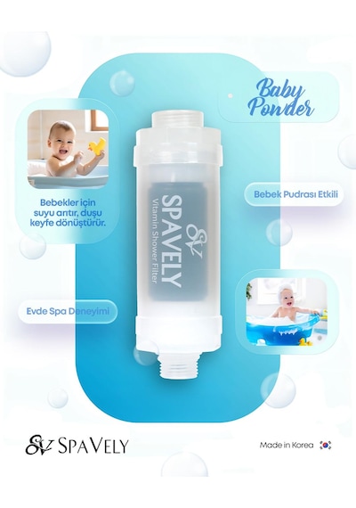 Spavely Duş Filtresi Bebek Pudrası Esanslı - Klor Ve Kireç Karşıtı, Kokulu, C Vitaminli 150 Gr
