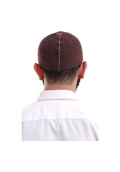Bordo Kışlık Nokta Desenli Orlon Namaz Takkesi