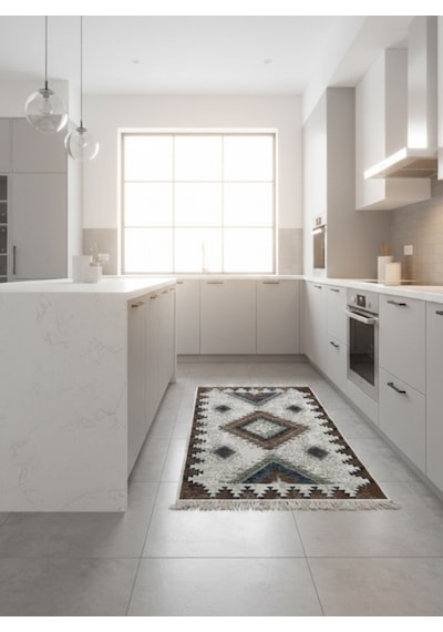 Etnik Desenli Makinede Yıkanabilir Kilim Çift Taraflı Pratik Ve Günlük Kullanıma Uygun Kilim Renkli