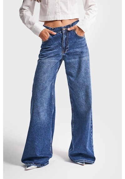 Itsbasic Kadın Koyu Mavi Renk Hera 17w45 Palazzo Fit Bol Kesim Denim Jean