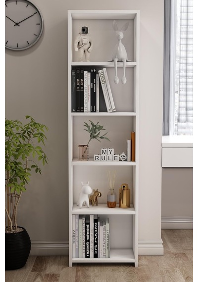 Libro White Kitaplık 5 Raflı Çok Amaçlı Düzenleyici Raf 160 Cm Dekoratif Beyaz Genel