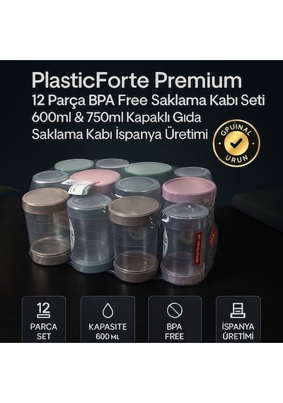 Plasticforte Premium 12 Parça Bpa Free Saklama Kabı Seti 600ml & 750ml Kapaklı Gıda Saklama Kabı İspanya Üretimi Çok Renkli Plasticforte Premium 12 Parça Bpa Free Saklama Kabı Seti 600ml & 750ml Kapaklı Gıda Saklama Kabı İspanya Üretimi Çok Renkli