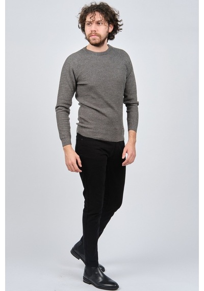 Çizgi Triko Erkek Bisiklet Yaka Slim Fit Kazak 42554259 Gri Gri