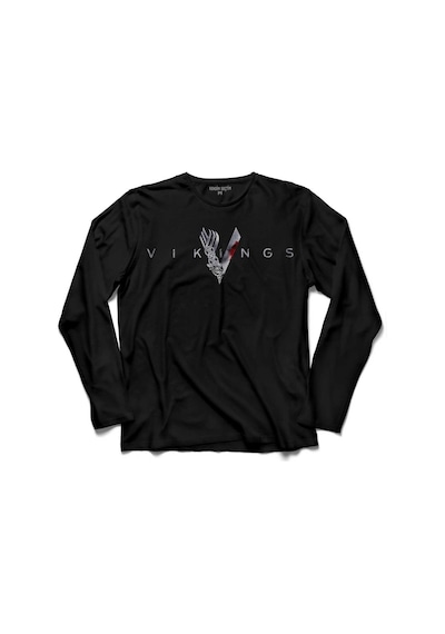 Vıkıngs Blood Logo Skull Head Vikingler Uzun Kollu Tişört (512985046)