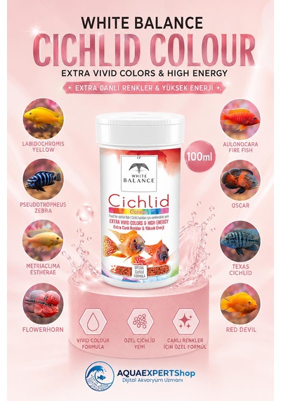 White Balance Cichlid Colour - Cichlid Balıkları İçin Özel Renk Canlandırcı Formül - Besleyici Ve Dengeli - 100 Ml
