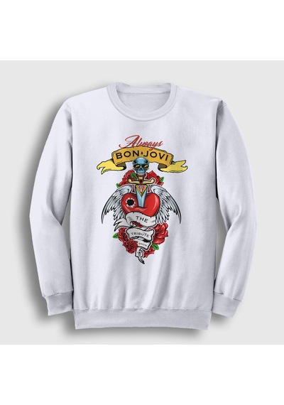 Presmono Unisex Always Bon Jovi Sweatshirt Beyaz